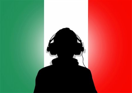 Illustration of a person wearing headphones in-front of the Italian flag Stock Photo - Budget Royalty-Free & Subscription, Code: 400-04842250