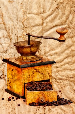 equipment for paper mill - Antique coffee grinder with coffee beans in grunge style Stock Photo - Budget Royalty-Free & Subscription, Code: 400-04842393