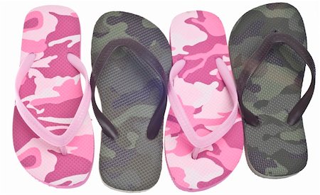simsearch:400-04755656,k - Masculine and Feminine Camouflage Flip Flop Sandals Isolated on White with a Clipping Path. Stock Photo - Budget Royalty-Free & Subscription, Code: 400-04842729