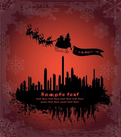 Urban holiday background with santa (full set available in my portfolio with different santa with reindeer silhouette and city skyline) Photographie de stock - Aubaine LD & Abonnement, Code: 400-04843231