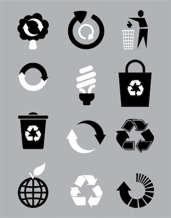 Black and white recycle signs in gray background , vector illustration Stock Photo - Budget Royalty-Free & Subscription, Code: 400-04843252