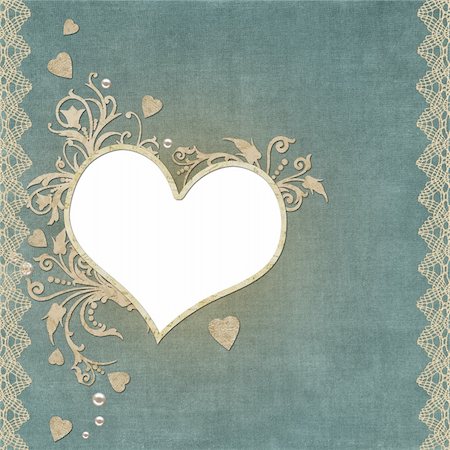 vintage paper hearts frame with pearls and lace Stock Photo - Budget Royalty-Free & Subscription, Code: 400-04843351