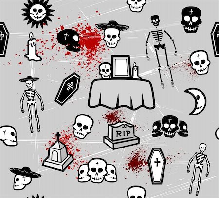 simsearch:400-06084708,k - Skulls seamless pattern in grayscale over white background Stock Photo - Budget Royalty-Free & Subscription, Code: 400-04843696