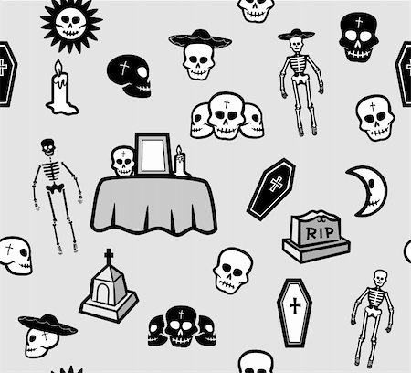 simsearch:400-06084708,k - Skulls seamless pattern in grayscale over white background Stock Photo - Budget Royalty-Free & Subscription, Code: 400-04843698
