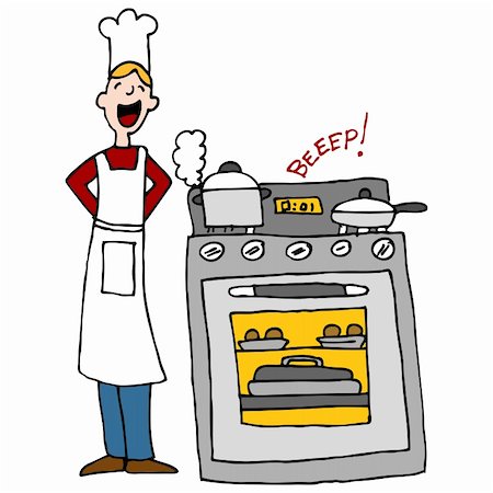 simsearch:400-07224182,k - An image of a chef next to an over cooking food with timer beeping. Stockbilder - Microstock & Abonnement, Bildnummer: 400-04843760