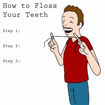dentistry cartoon - An image of a man using dental floss to clean his teeth. Stock Photo - Budget Royalty-Free & Subscription, Code: 400-04843761