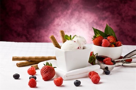 strawberry sorbet - photo of delicious ice cream with berries on the table Stock Photo - Budget Royalty-Free & Subscription, Code: 400-04854198
