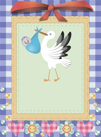nice baby boy card with the stork Stock Photo - Budget Royalty-Free & Subscription, Code: 400-04854396