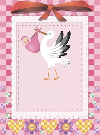 nice baby girl card with the stork Stock Photo - Budget Royalty-Free & Subscription, Code: 400-04854398