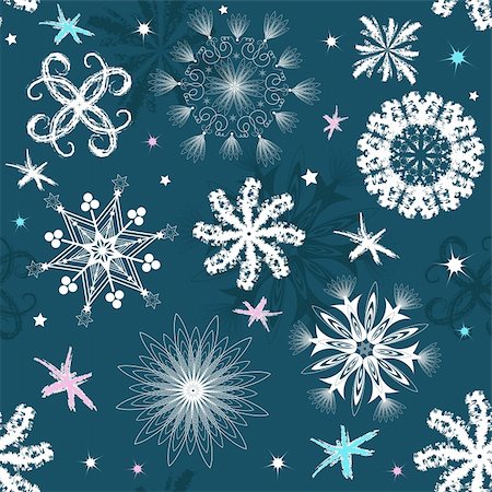 simsearch:400-04728067,k - Dark blue Christmas seamless pattern with snowflakes and stars (vector) Foto de stock - Super Valor sin royalties y Suscripción, Código: 400-04854532