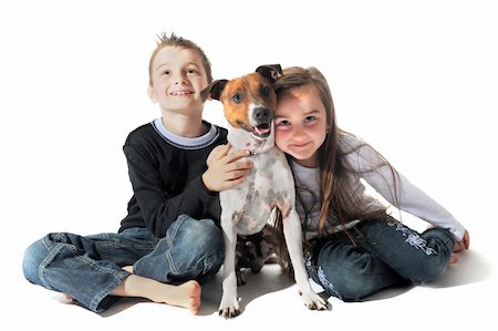 simsearch:400-06570271,k - portrait of a puppy purebred jack russel terrier and children on a white background Stockbilder - Microstock & Abonnement, Bildnummer: 400-04855115