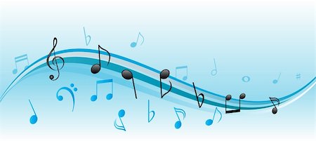 Musical notes on blue and white swirls Stock Photo - Budget Royalty-Free & Subscription, Code: 400-04855216