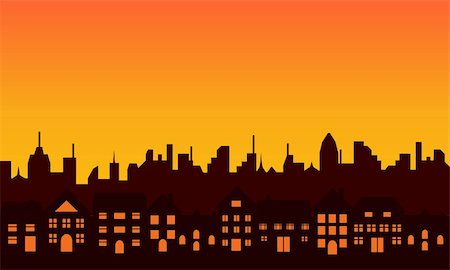silhouettes apartment - Big city skyline during sunrise or sunset Stock Photo - Budget Royalty-Free & Subscription, Code: 400-04855212