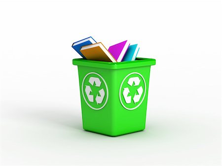 Disposal container with books. Image generated in 3D application. High resolution image. Stock Photo - Budget Royalty-Free & Subscription, Code: 400-04855595