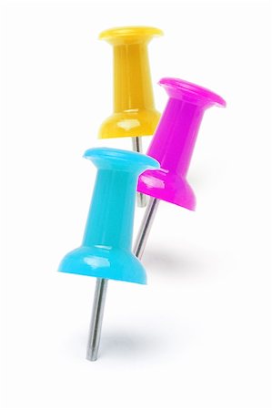 simsearch:400-04046904,k - Three colorful push pins on white background Photographie de stock - Aubaine LD & Abonnement, Code: 400-04855833