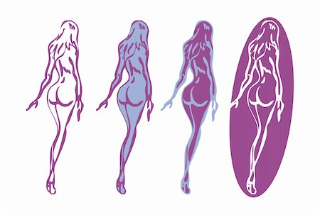 silhouette icon of beautiful woman - 4 Back nude woman silhouette emblems or symbols Stock Photo - Budget Royalty-Free & Subscription, Code: 400-04856305