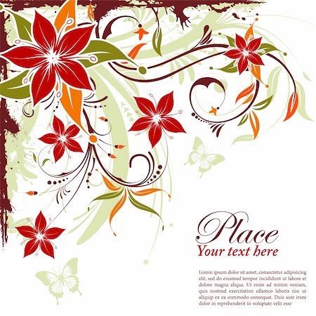 simsearch:400-04350075,k - Grunge decorative floral frame with butterfly, element for design, vector illustration Fotografie stock - Microstock e Abbonamento, Codice: 400-04856749