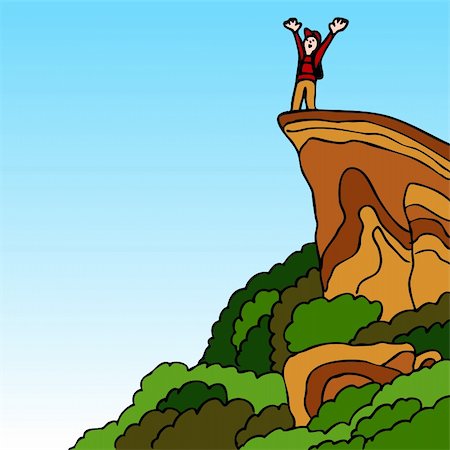 reach the mountaintop - An image of a hiker reaching the top of a mountain. Foto de stock - Super Valor sin royalties y Suscripción, Código: 400-04856874