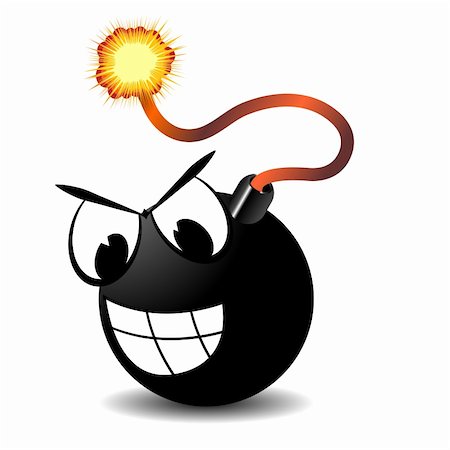 Bomb with  burning fuse and cartoon eyes over white Stock Photo - Budget Royalty-Free & Subscription, Code: 400-04856872