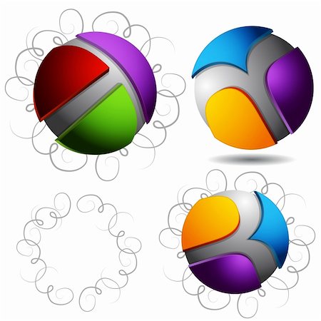 simsearch:400-05241823,k - An image of a abstract 3d sphere icons with curly pen stroke background. Photographie de stock - Aubaine LD & Abonnement, Code: 400-04856952