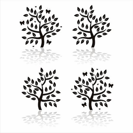 simsearch:400-04823686,k - set of 4 black trees with butterflies Photographie de stock - Aubaine LD & Abonnement, Code: 400-04857286