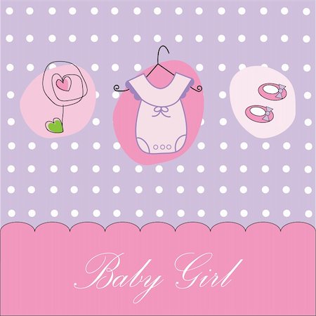 pink onesie clipart - Cute pink baby girl invitation announcement Stock Photo - Budget Royalty-Free & Subscription, Code: 400-04857391