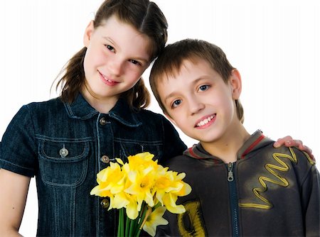simsearch:695-05773921,k - Happy Kids Sister and Brother. Isolated on a white background Photographie de stock - Aubaine LD & Abonnement, Code: 400-04857547