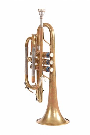 simsearch:400-05304831,k - Old trumpet photo on the white background Stock Photo - Budget Royalty-Free & Subscription, Code: 400-04857714