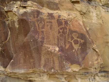 rock art on cliffs - Weather worn indian petroglyphs in central Wyoming near Thermopolis. Stock Photo - Budget Royalty-Free & Subscription, Code: 400-04857779