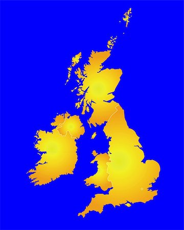 scotland united - Map of Great Britain in gold color on a blue background Stock Photo - Budget Royalty-Free & Subscription, Code: 400-04857788