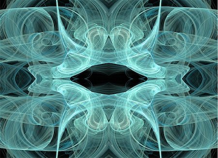 simsearch:400-04857839,k - Continuous fractal pattern in teal and black that resembles a mouth with horns or whiskers. Photographie de stock - Aubaine LD & Abonnement, Code: 400-04857802