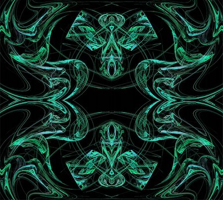 simsearch:400-04857839,k - Continuous fractal pattern in green on a black background. Photographie de stock - Aubaine LD & Abonnement, Code: 400-04857848