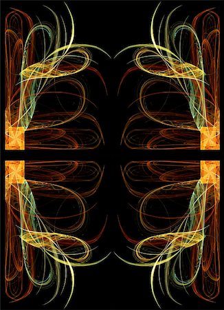 simsearch:400-04857839,k - Continuous fractal design in greens, golds and orange on a black background. Photographie de stock - Aubaine LD & Abonnement, Code: 400-04857840