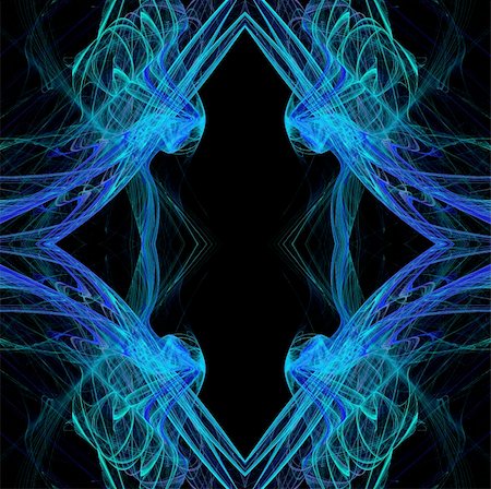 simsearch:400-04857758,k - Diamond shaped continuous fractal pattern in blue and teal on a black background. Foto de stock - Super Valor sin royalties y Suscripción, Código: 400-04857850