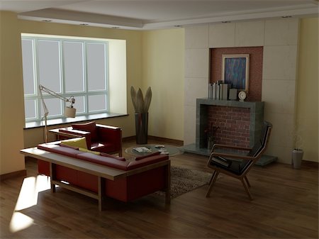 living room with modern style.3d render Photographie de stock - Aubaine LD & Abonnement, Code: 400-04857981