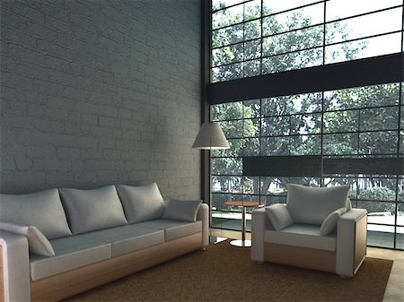 steel shelf - living room with modern style.3d render Stock Photo - Budget Royalty-Free & Subscription, Code: 400-04858000