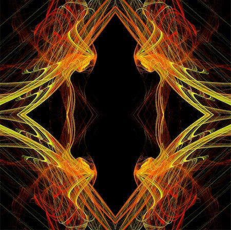 simsearch:400-04857757,k - Diamond shaped continuous fractal pattern in yellow and red on a black background. Foto de stock - Super Valor sin royalties y Suscripción, Código: 400-04858192