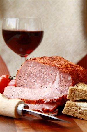 large piece of ham in pepper with a glass of red wine Stock Photo - Budget Royalty-Free & Subscription, Code: 400-04858458