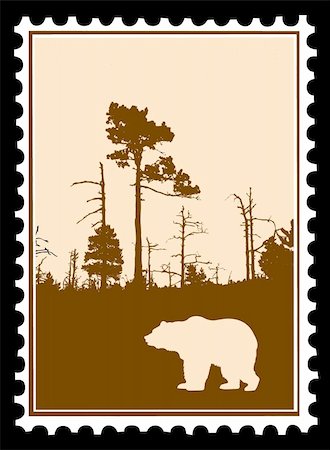 simsearch:400-04543131,k - vector silhouette bear in wood on postage stamps Stock Photo - Budget Royalty-Free & Subscription, Code: 400-04858473