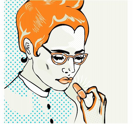 Pop Art Young woman taking a pill. Closeup. Stock Photo - Budget Royalty-Free & Subscription, Code: 400-04858549