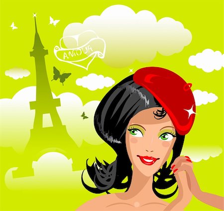 stylized paris - Sexy girl on a background of Tour d'Eiffel silhouette Stock Photo - Budget Royalty-Free & Subscription, Code: 400-04858584