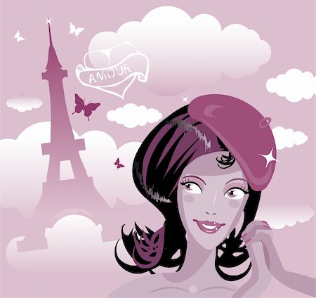 stylized paris - Sexy girl on a background of Tour d'Eiffel silhouette Stock Photo - Budget Royalty-Free & Subscription, Code: 400-04858582