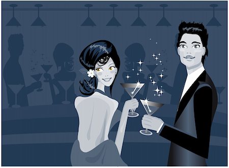 illustration of couple enjoying drink in party Stock Photo - Budget Royalty-Free & Subscription, Code: 400-04858604
