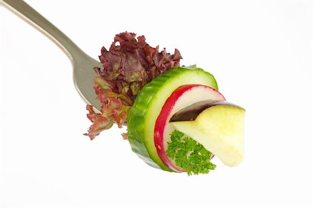 simsearch:400-05324780,k - Fresh vegetables on a fork isolated on white background Photographie de stock - Aubaine LD & Abonnement, Code: 400-04859136