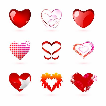 illustration of different types of hearts on white background Stock Photo - Budget Royalty-Free & Subscription, Code: 400-04859276