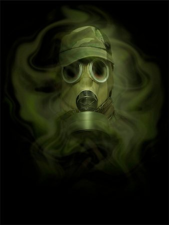 the man in anti-gas mask in vapours of gas Stock Photo - Budget Royalty-Free & Subscription, Code: 400-04859409
