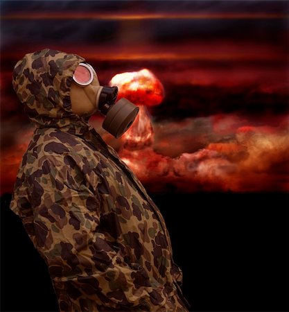 the man in anti-gas mask in vapours of gas Stock Photo - Budget Royalty-Free & Subscription, Code: 400-04859402