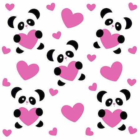 red pandas - template pattern to the day of love - love pandas and pink hearts on white background Stock Photo - Budget Royalty-Free & Subscription, Code: 400-04859570