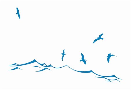 simsearch:400-04223809,k - vector silhouette of the sea birds on wave Fotografie stock - Microstock e Abbonamento, Codice: 400-04859760