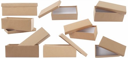 footwear packaging - different point of view of blank brown box with lid on white background Stock Photo - Budget Royalty-Free & Subscription, Code: 400-04859957